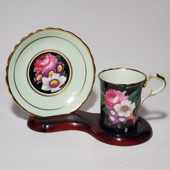 Paragon Small Teacup and Saucer Pink Purple White Flowers Vintage - Picture 4 of 12